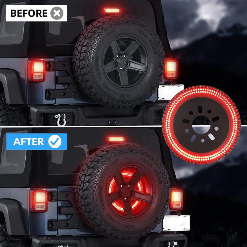 SUPAREE 3-Side Spare Tire Brake Light, 400PCs LED Wheel Light, Plug-N-Play 3rd Third Brake Light Fits for Jeep Wrangler 2007-2018 JK JKU YJ TJ, Bright Red Light - Image 3